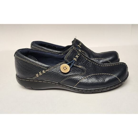 Clarks Bendables Women Navy Blue Leather Loafer Moccasin Shoes Size 8.5M - Picture 5 of 8